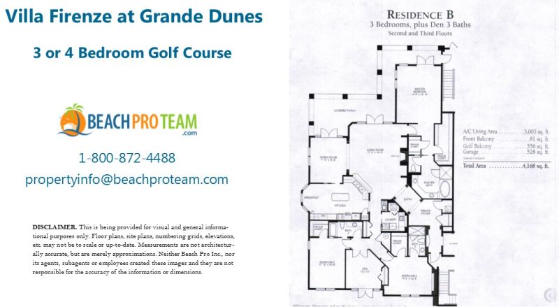 Grande Dunes - Villa Firenze Floor Plan B - 3 Bedroom Golf Course View